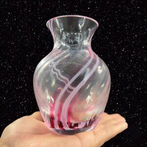 Vintage Caithness of Scotland Pink White Swirl Art Glass Vase Hand Made Glass